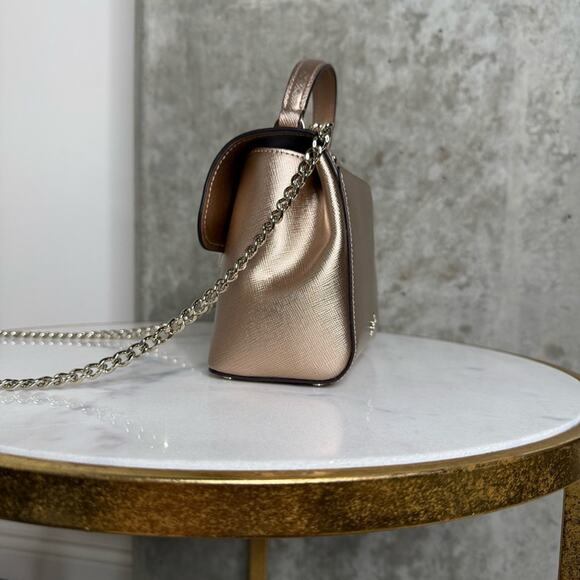 Kate Spade Rose Gold Top Handle Mini Satchel in Metallic Saffia Glittering - Picture 8 of 14